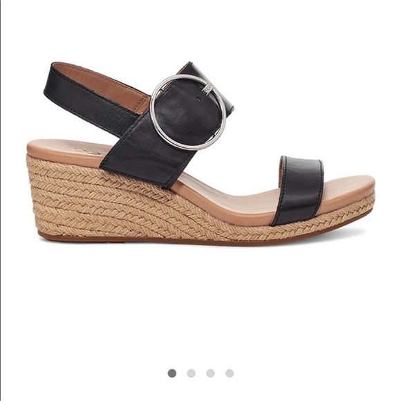 Sz38(7.5)⭐️NWT UGG Navee Black Leather Wedge Espadrille Sandals - Picture 10 of 10